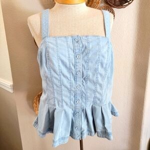 White House Black Market Light Blue Denim Peplum Top Sz 14
